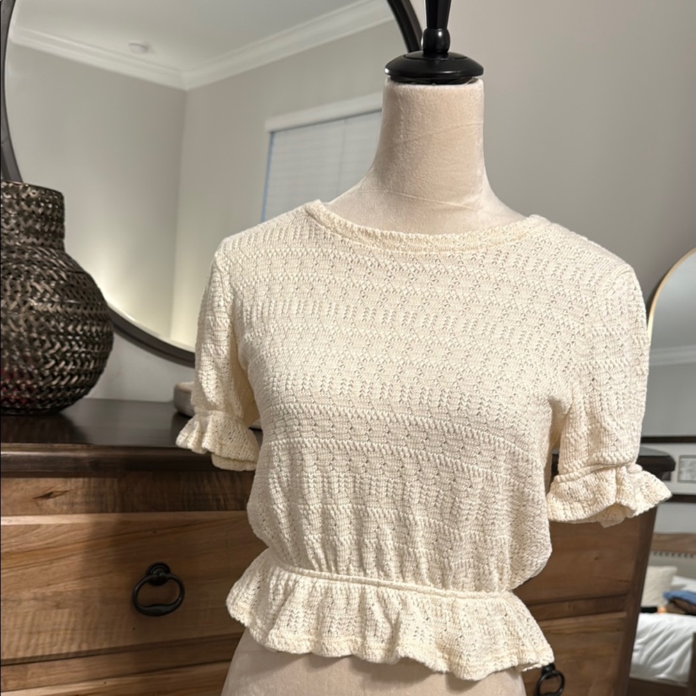 Cream Ruffle Hem Top
